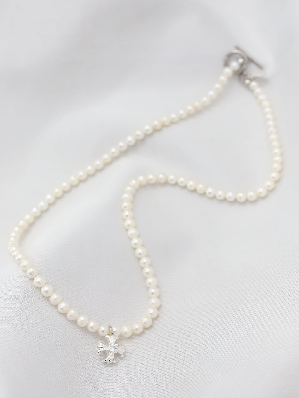 Cross Pearl Necklace(SILVER)(4.5mm~5mm)