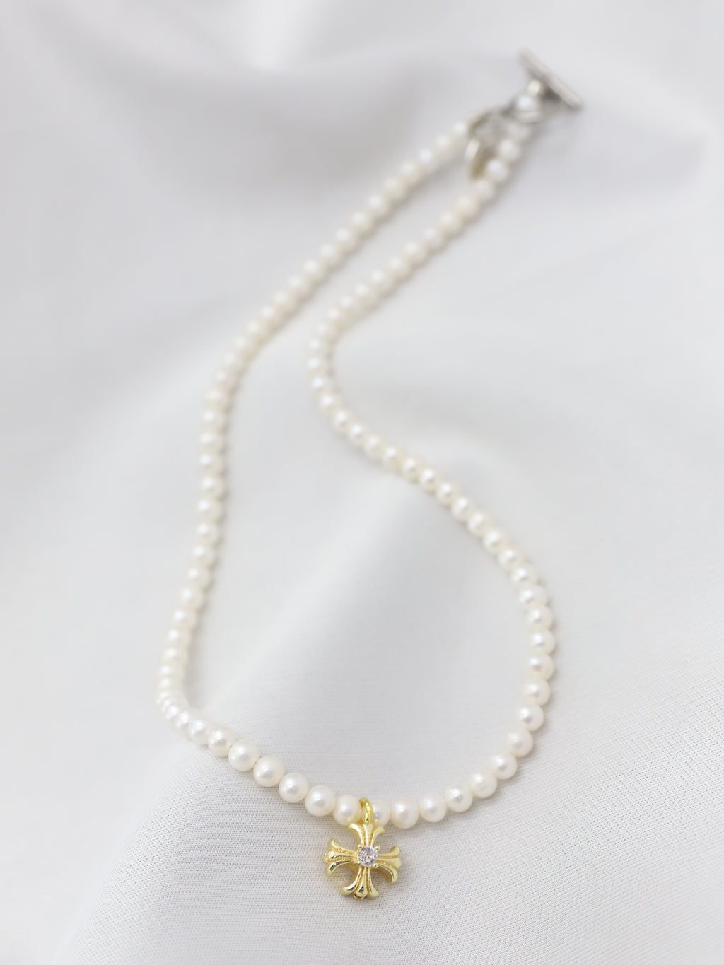 Cross Pearl Necklace(SILVER)(4.5mm~5mm)
