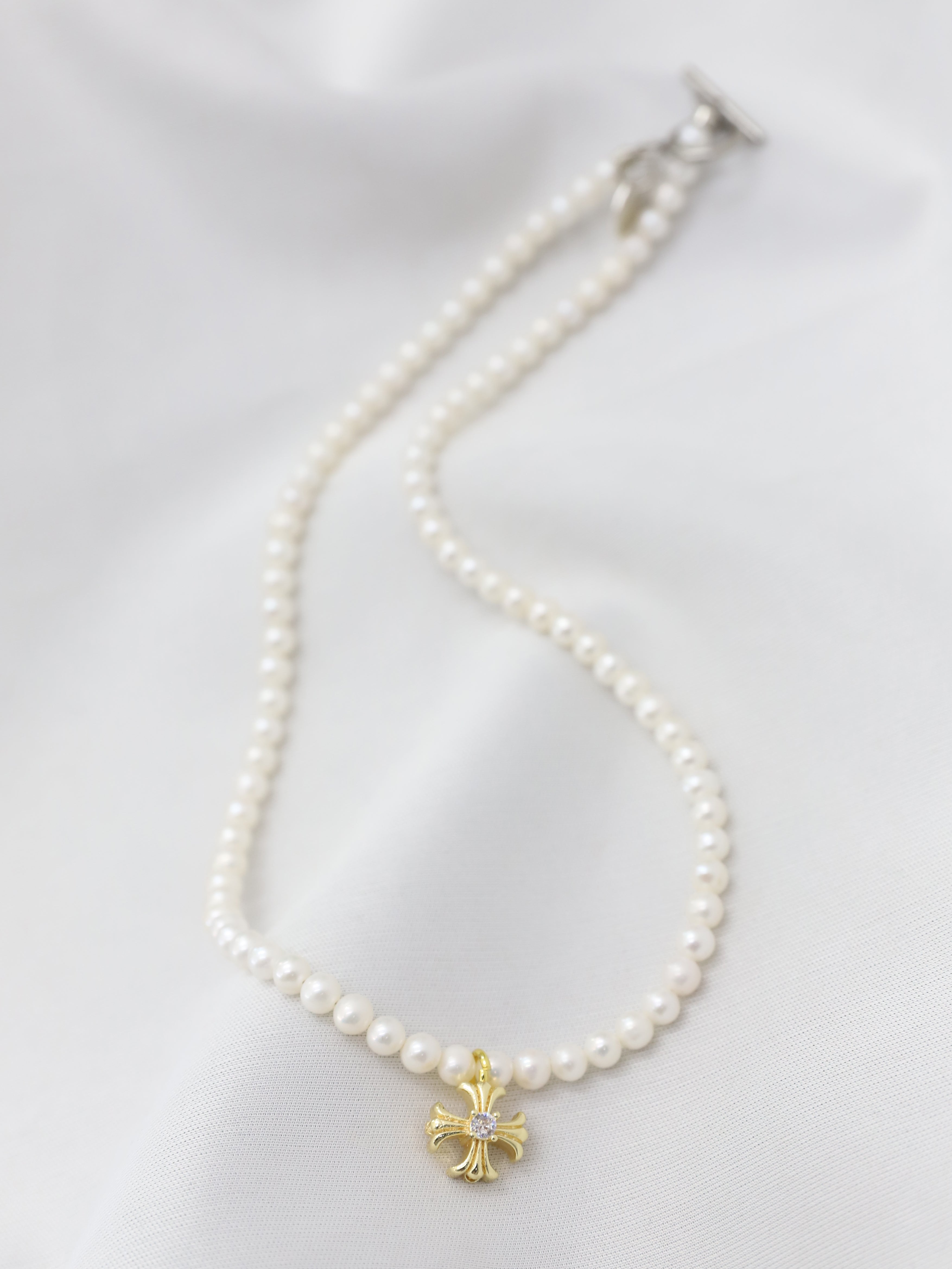 Cross Pearl Necklace(SILVER)(4.5mm~5mm)