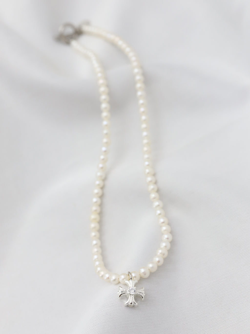 Cross Pearl Necklace(SILVER)(4.5mm~5mm)