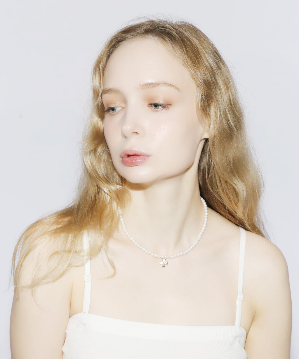 Cross Pearl Necklace(SILVER)(4.5mm~5mm)
