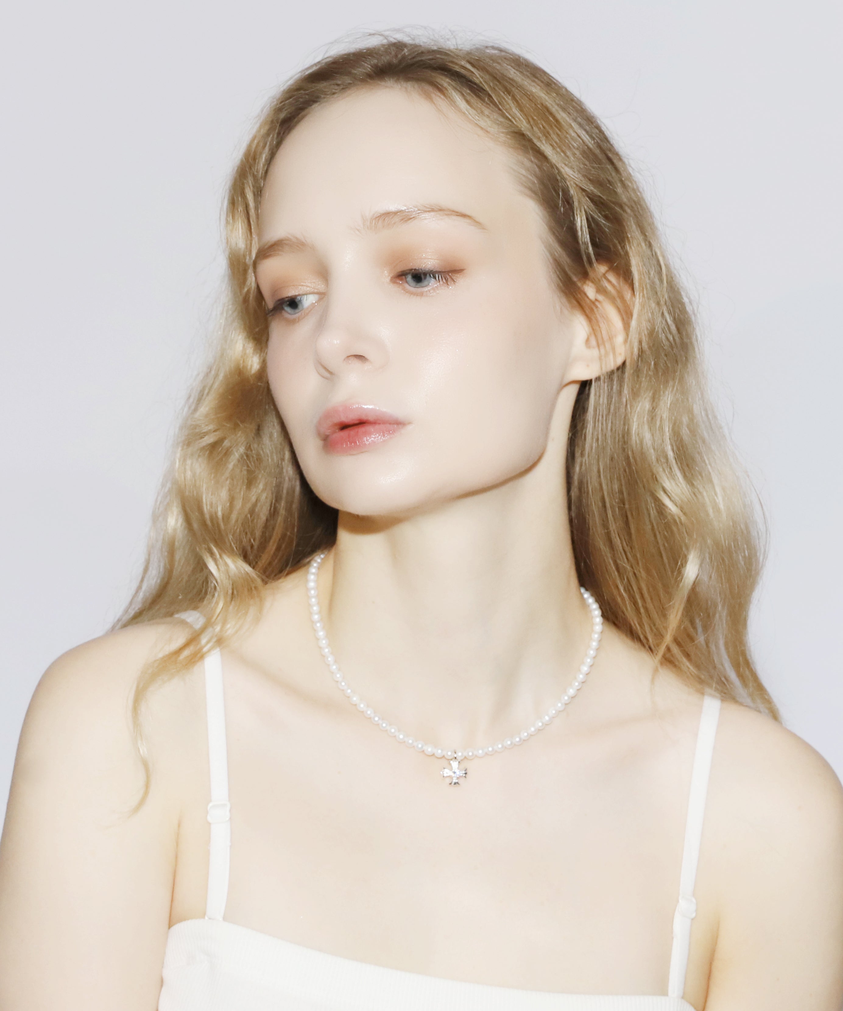 Cross Pearl Necklace(SILVER)(4.5mm~5mm)