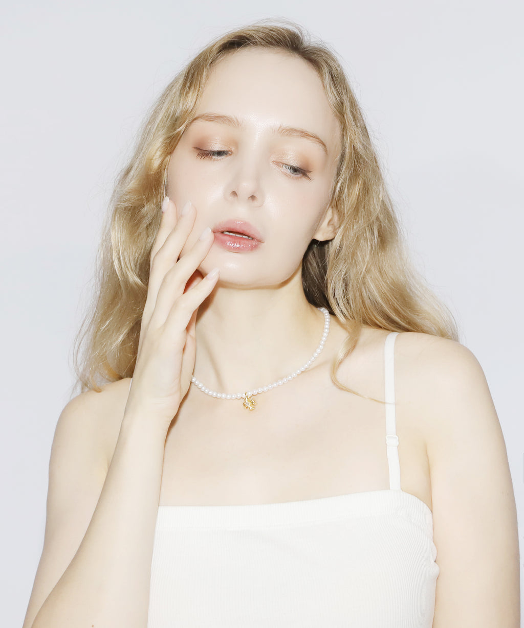 Cross Pearl Necklace(GOLD)(4.5mm~5mm)