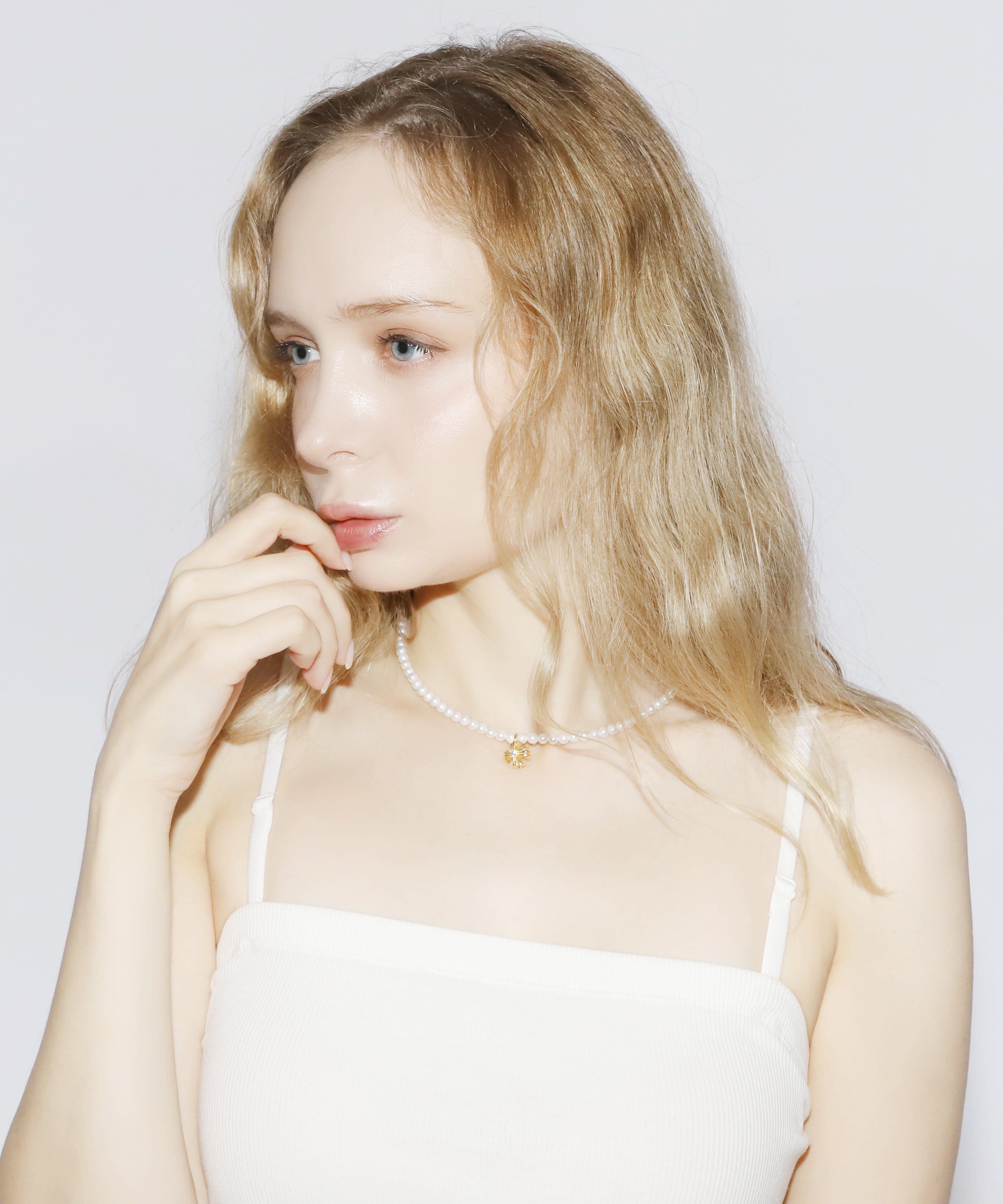 Cross Pearl Necklace(GOLD)(4.5mm~5mm)