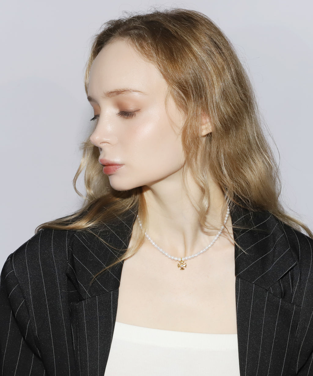 Cross Pearl Necklace(GOLD)(4.5mm~5mm)