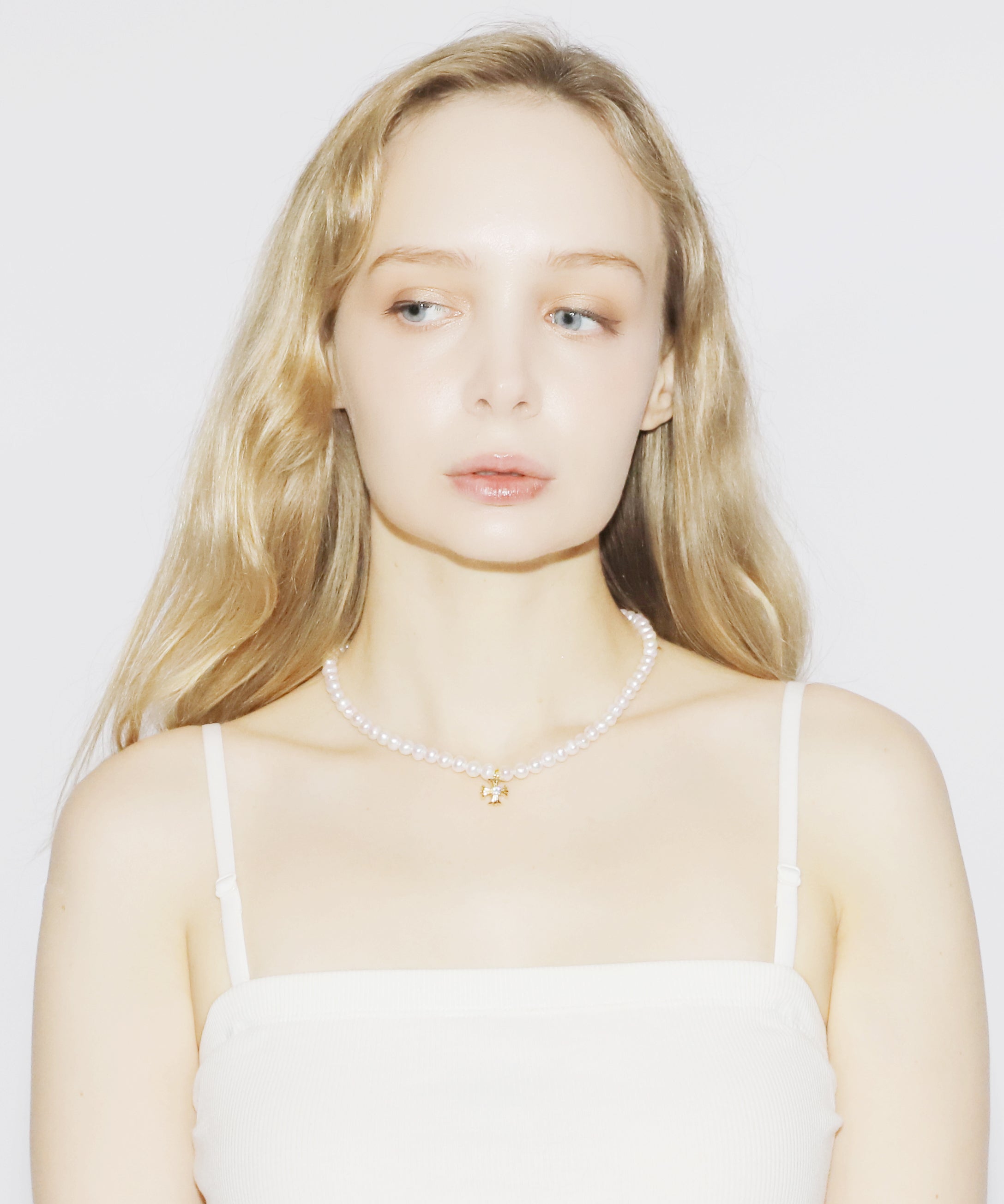 Cross Pearl Necklace(SILVER)(6mm~7mm)
