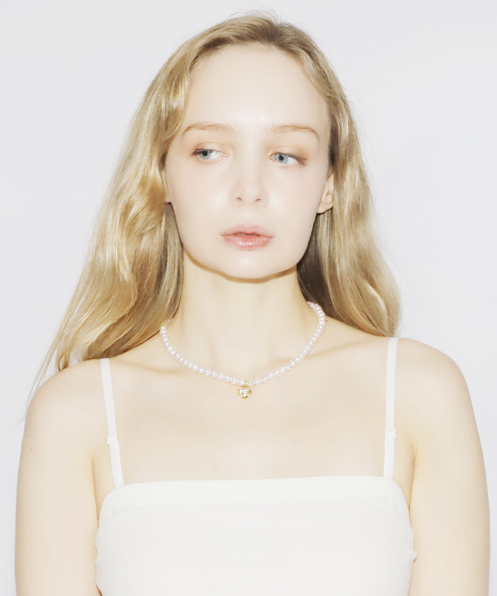 Cross Pearl Necklace(GOLD)(6mm~7mm)