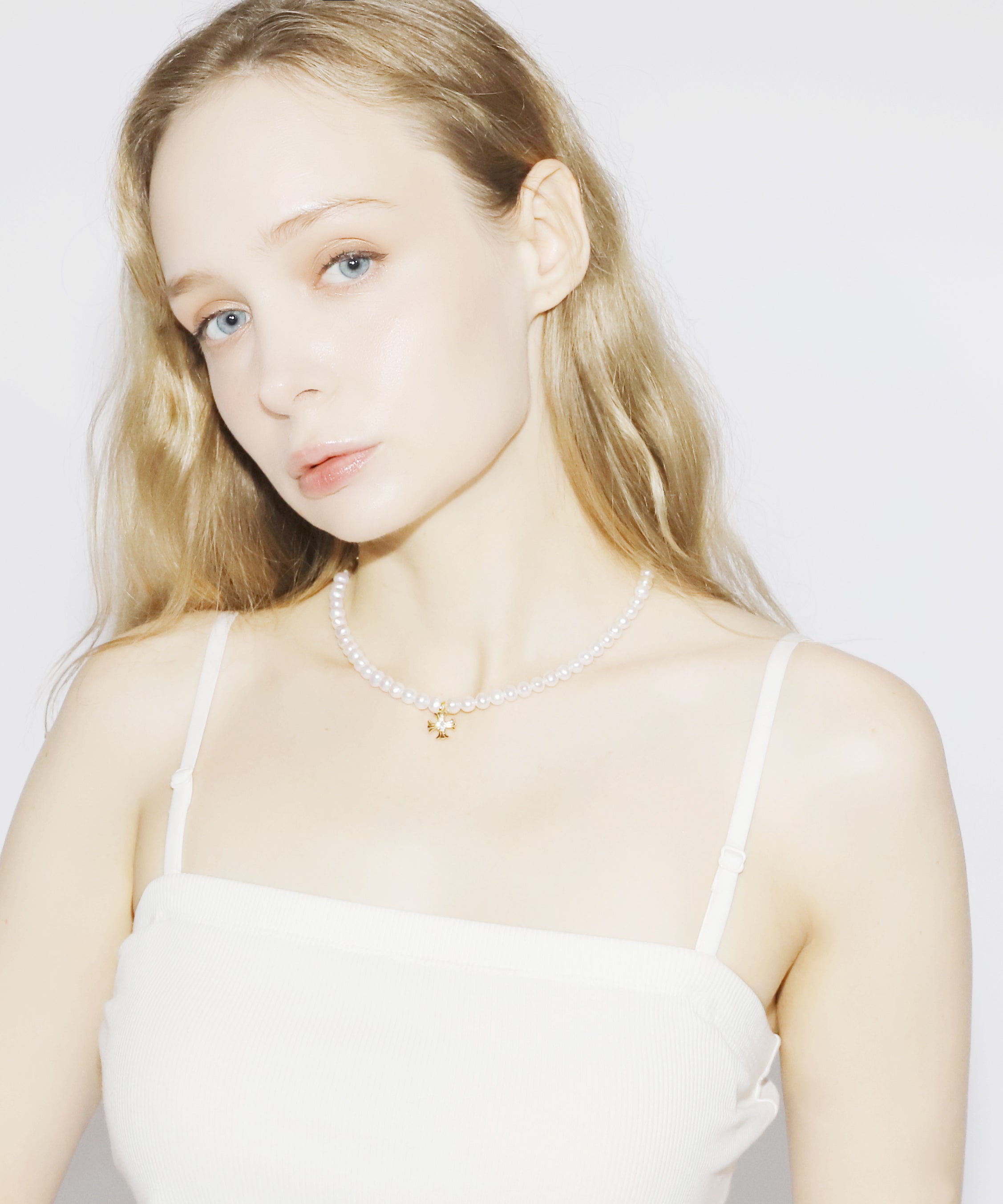 Cross Pearl Necklace(GOLD)(6mm~7mm)