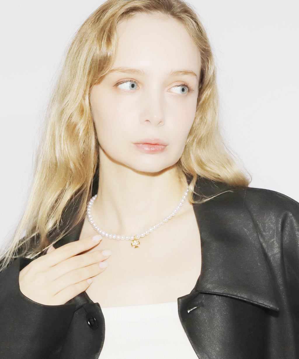 Cross Pearl Necklace(SILVER)(6mm~7mm)