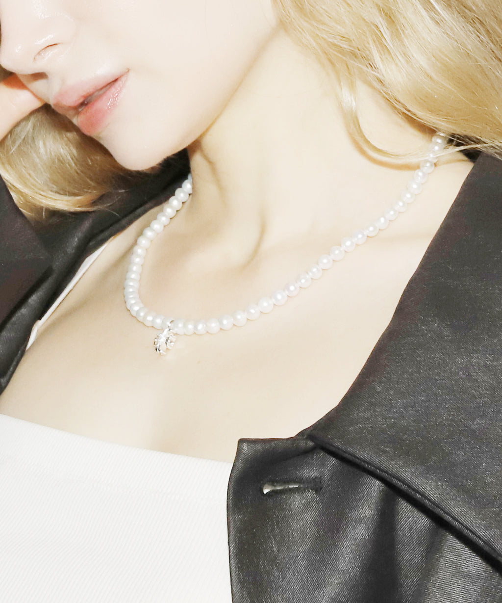 Cross Pearl Necklace(SILVER)(6mm~7mm)