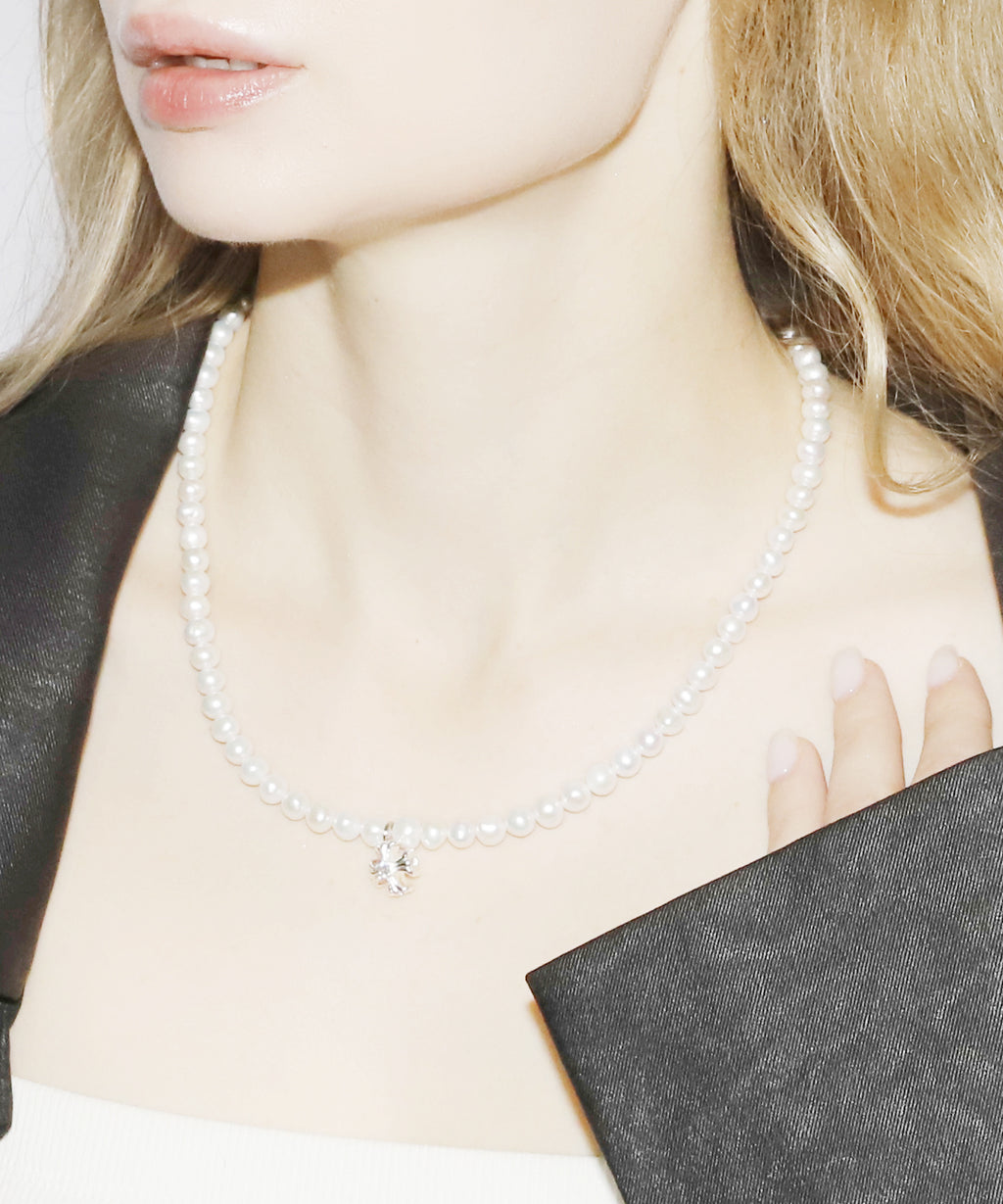 Cross Pearl Necklace(SILVER)(6mm~7mm)
