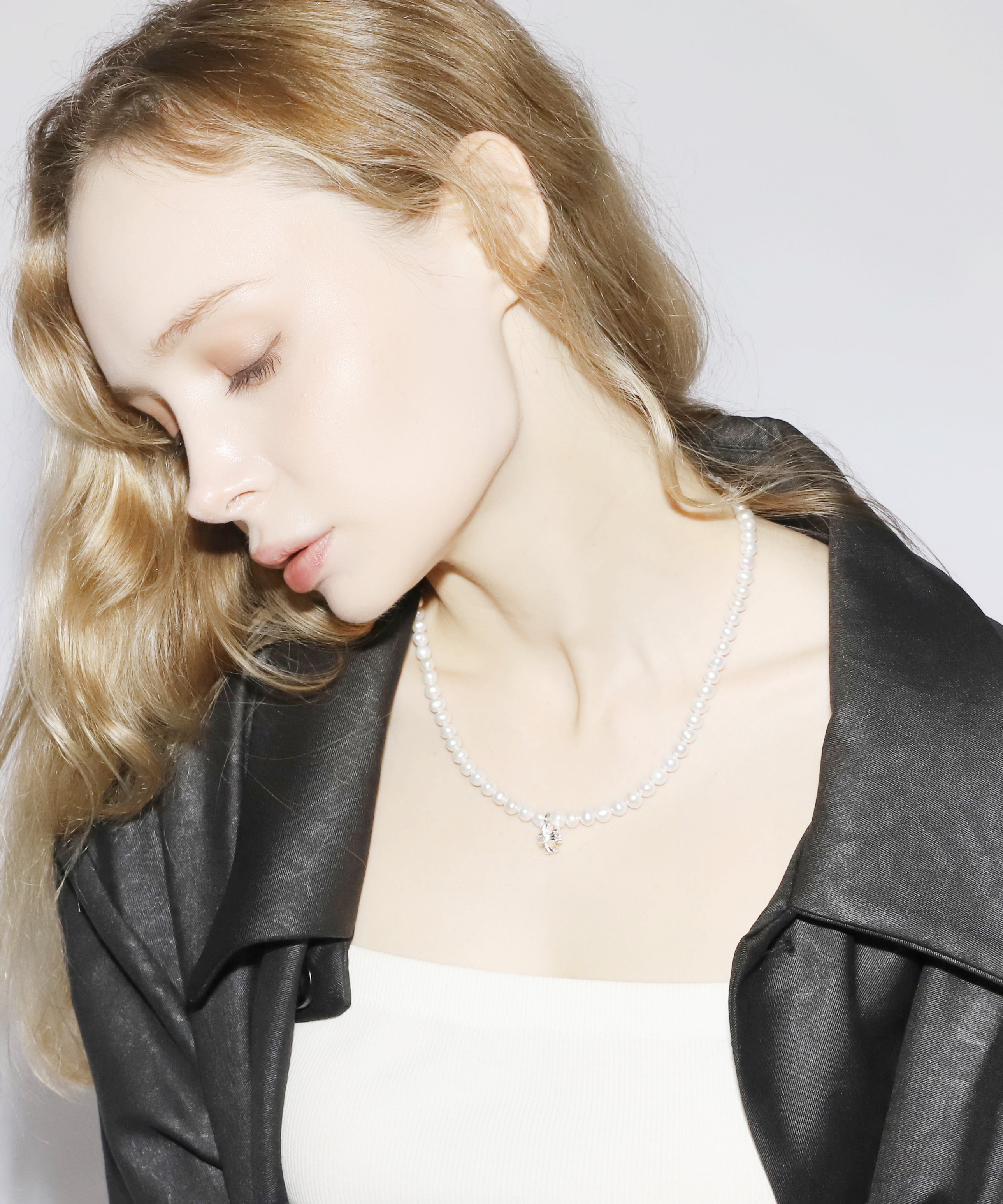 Cross Pearl Necklace(SILVER)(6mm~7mm)