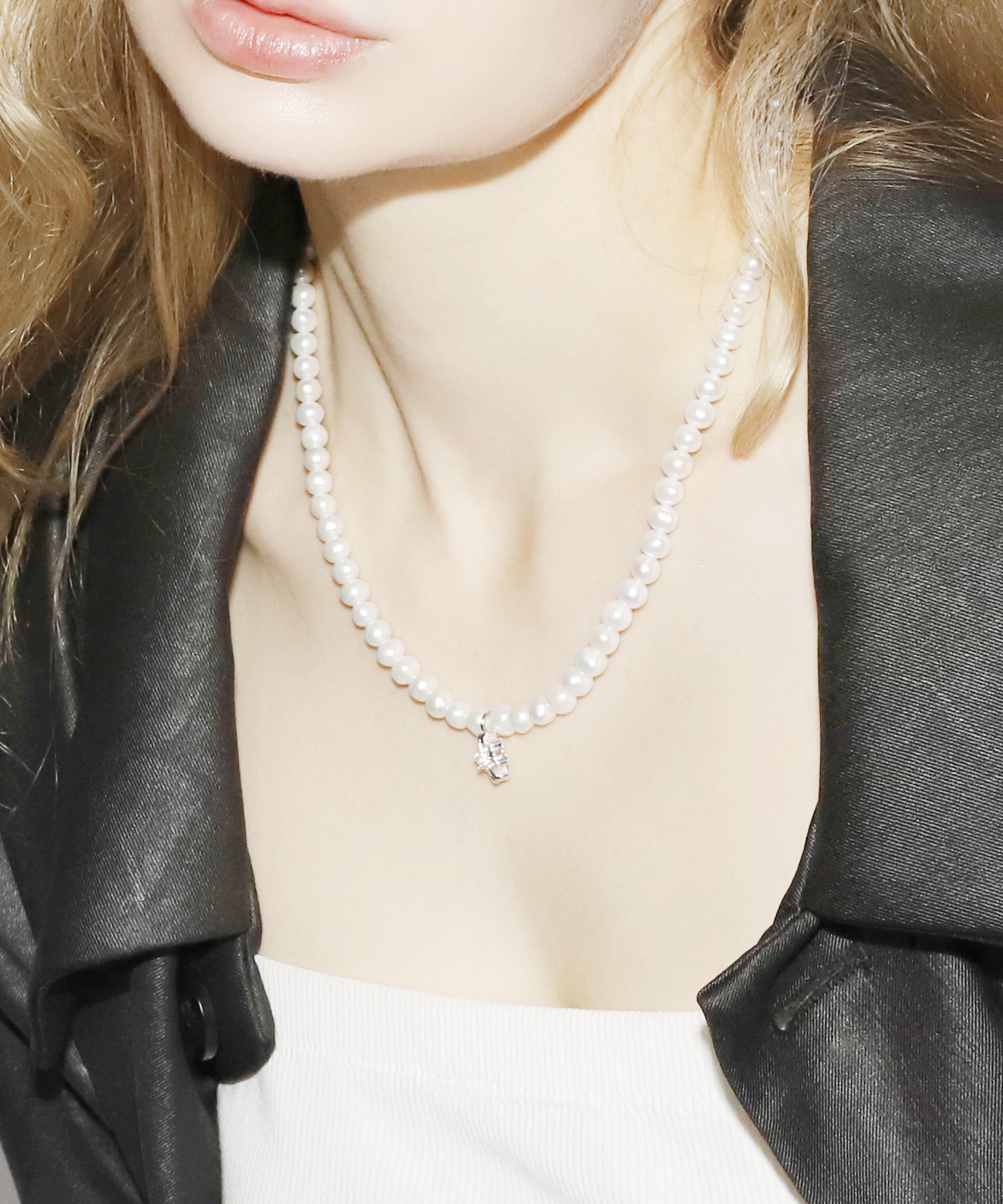 Cross Pearl Necklace(SILVER)(6mm~7mm)