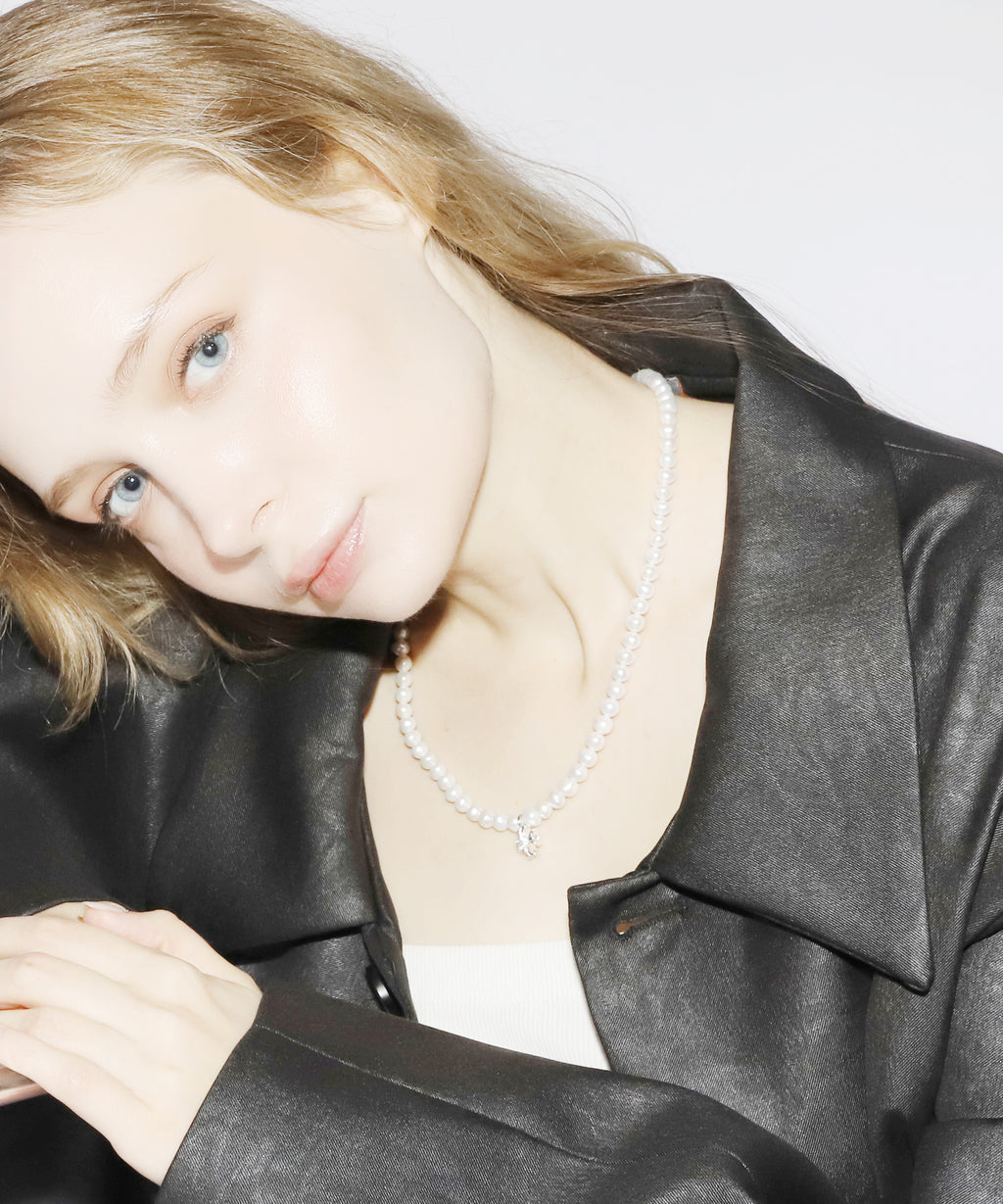 Cross Pearl Necklace(SILVER)(6mm~7mm)