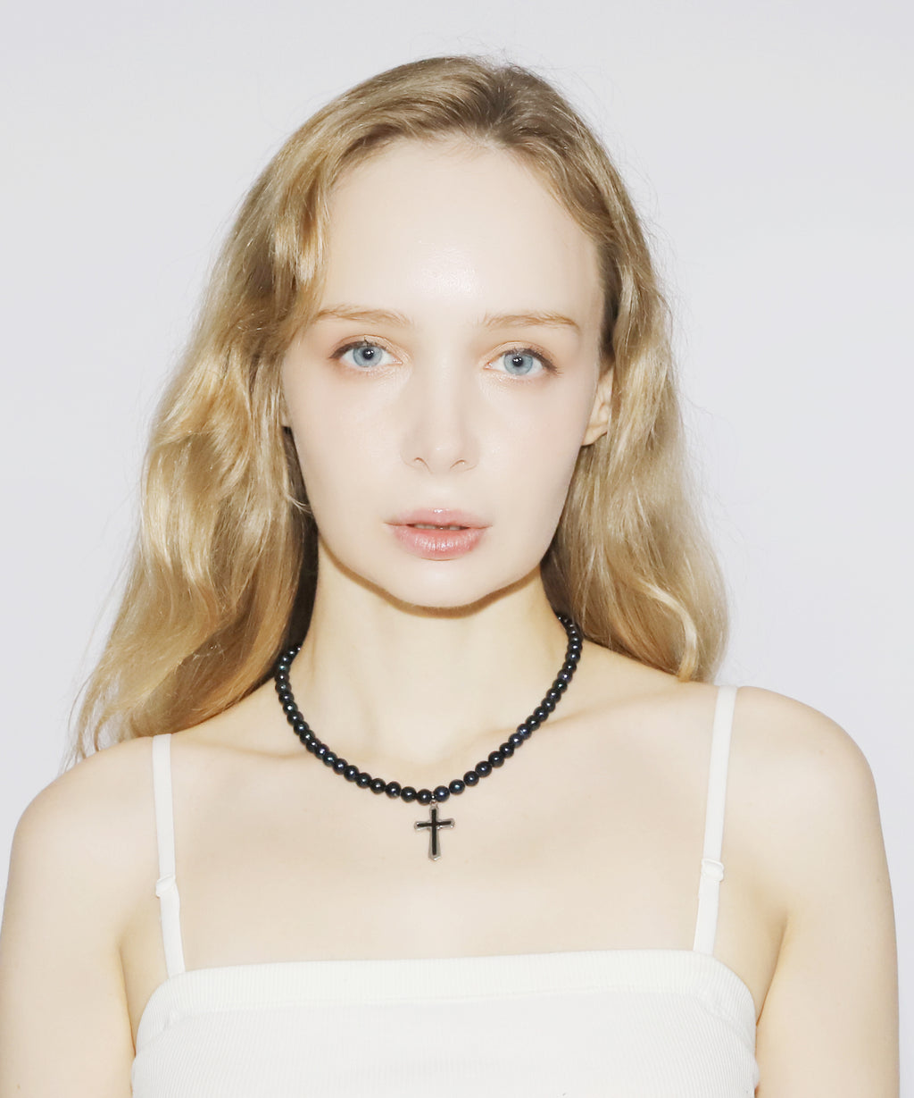 Cross Pearl Necress(BLACK)