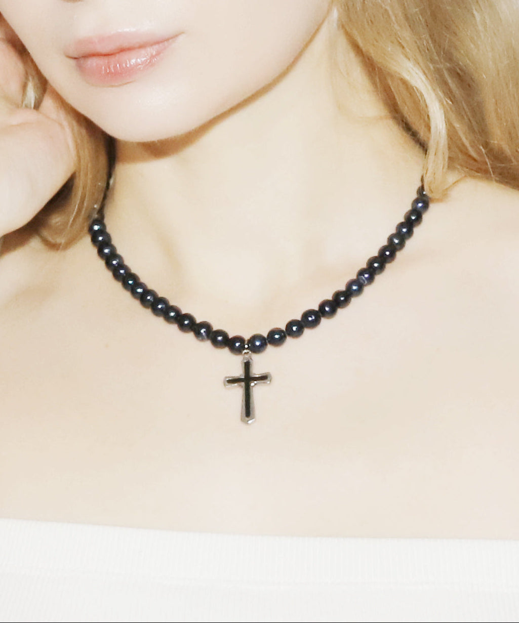 Cross Pearl Necress(BLACK)