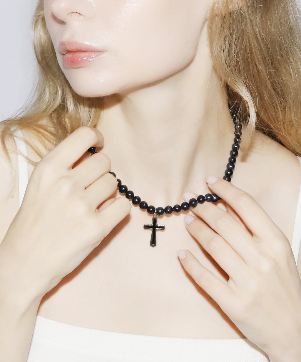 Cross Pearl Necress(BLACK)