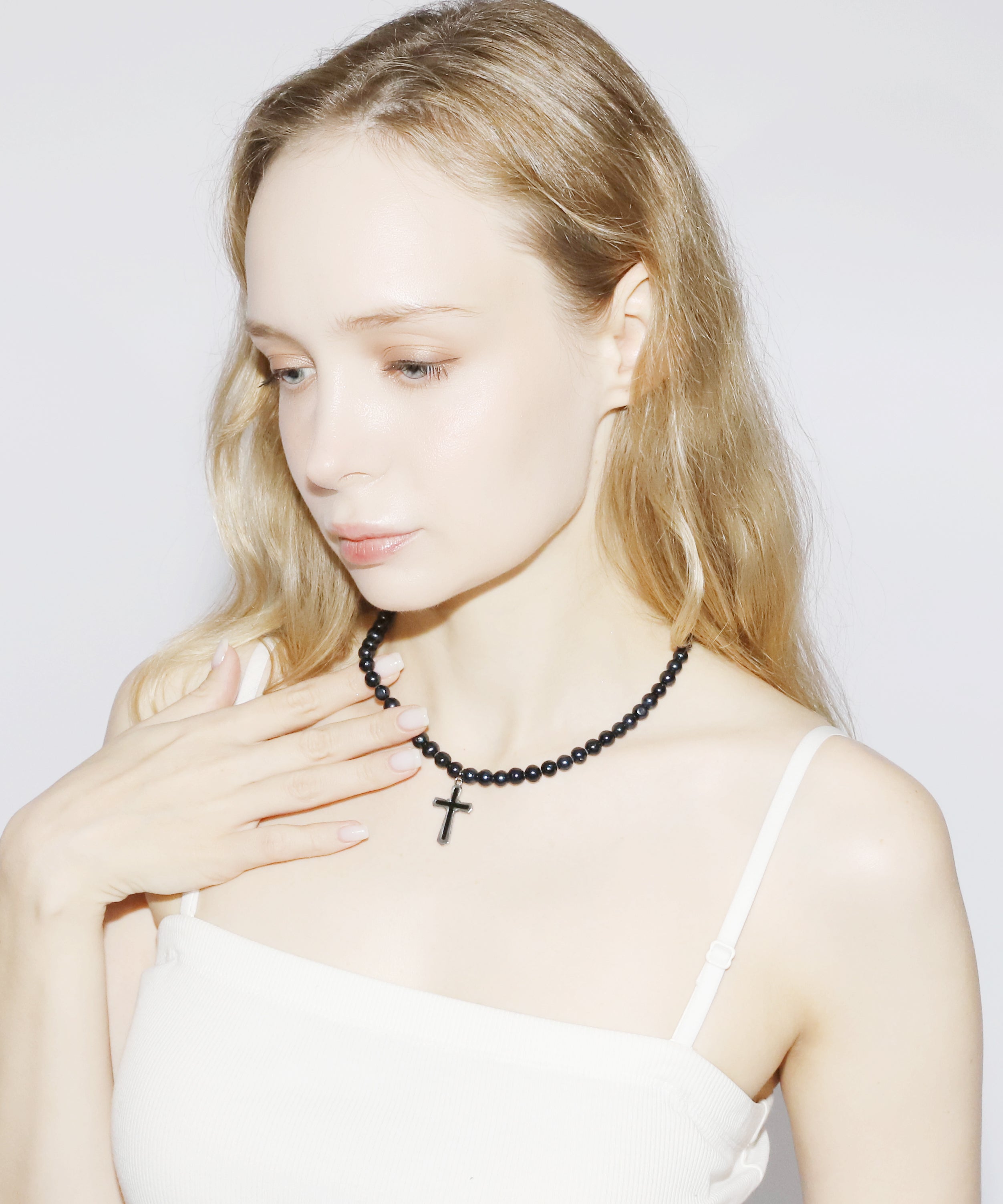 Cross Pearl Necress(BLACK)