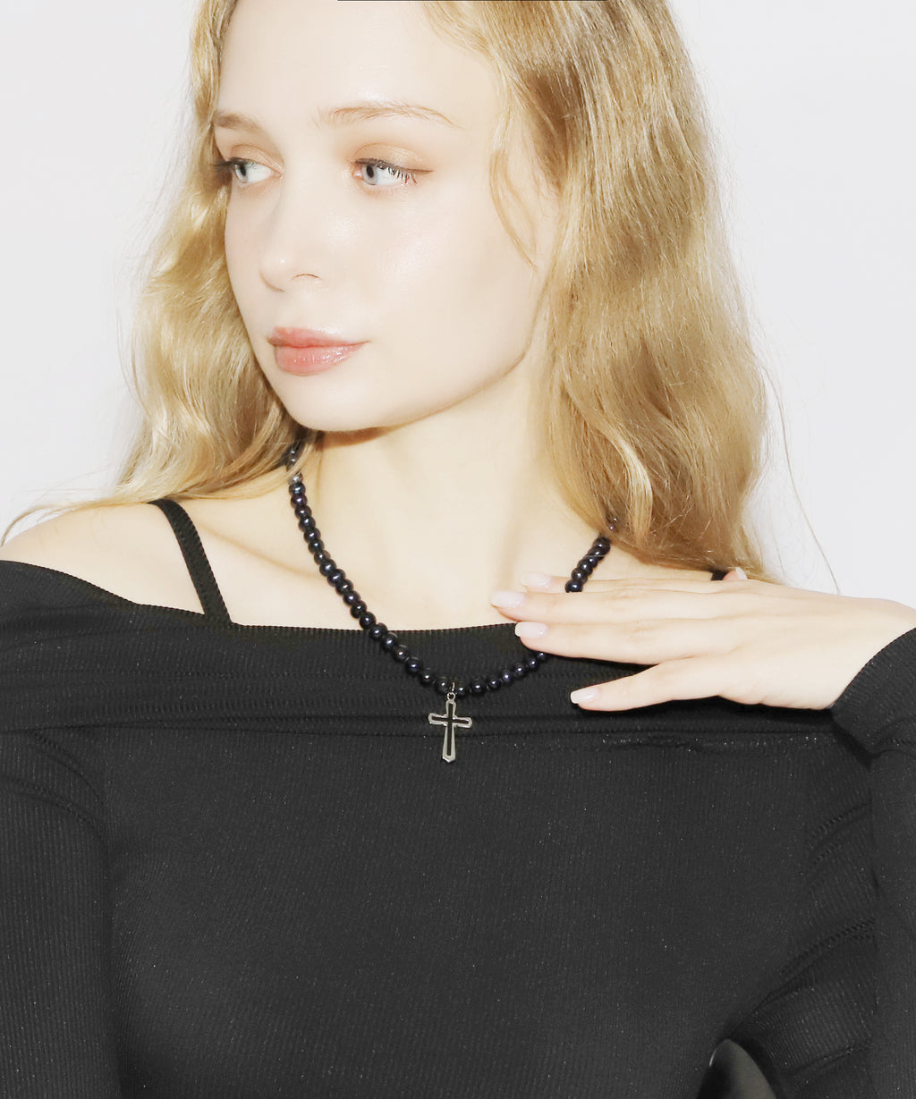 Cross Pearl Necress(BLACK)