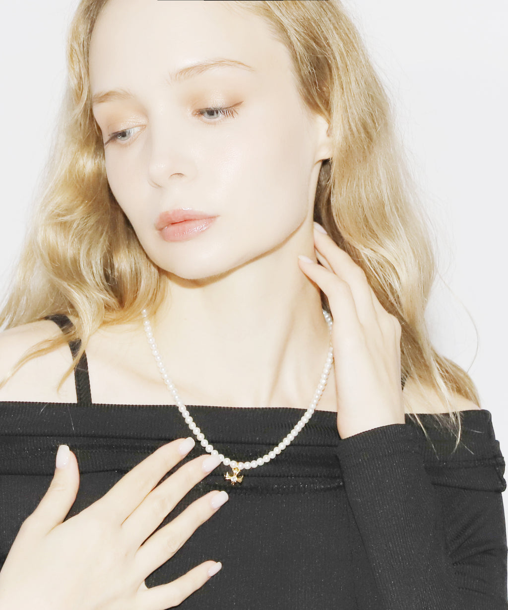 Cross Pearl Necklace(GOLD)(6mm~7mm)