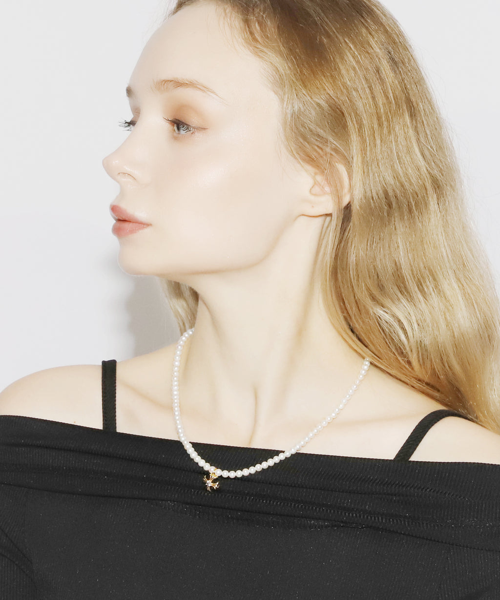Cross Pearl Necklace(GOLD)(6mm~7mm)