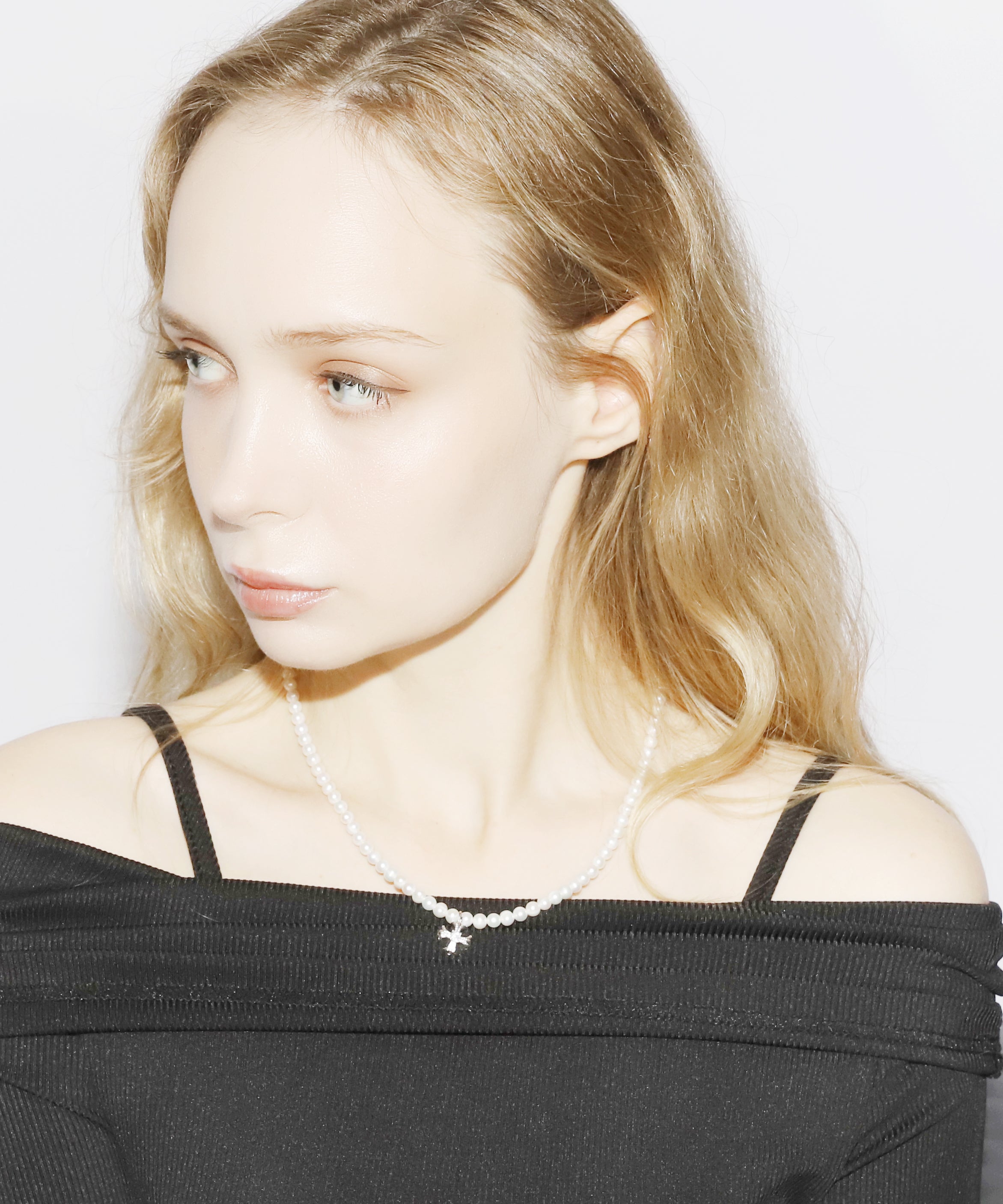 Cross Pearl Necklace(SILVER)(4.5mm~5mm)
