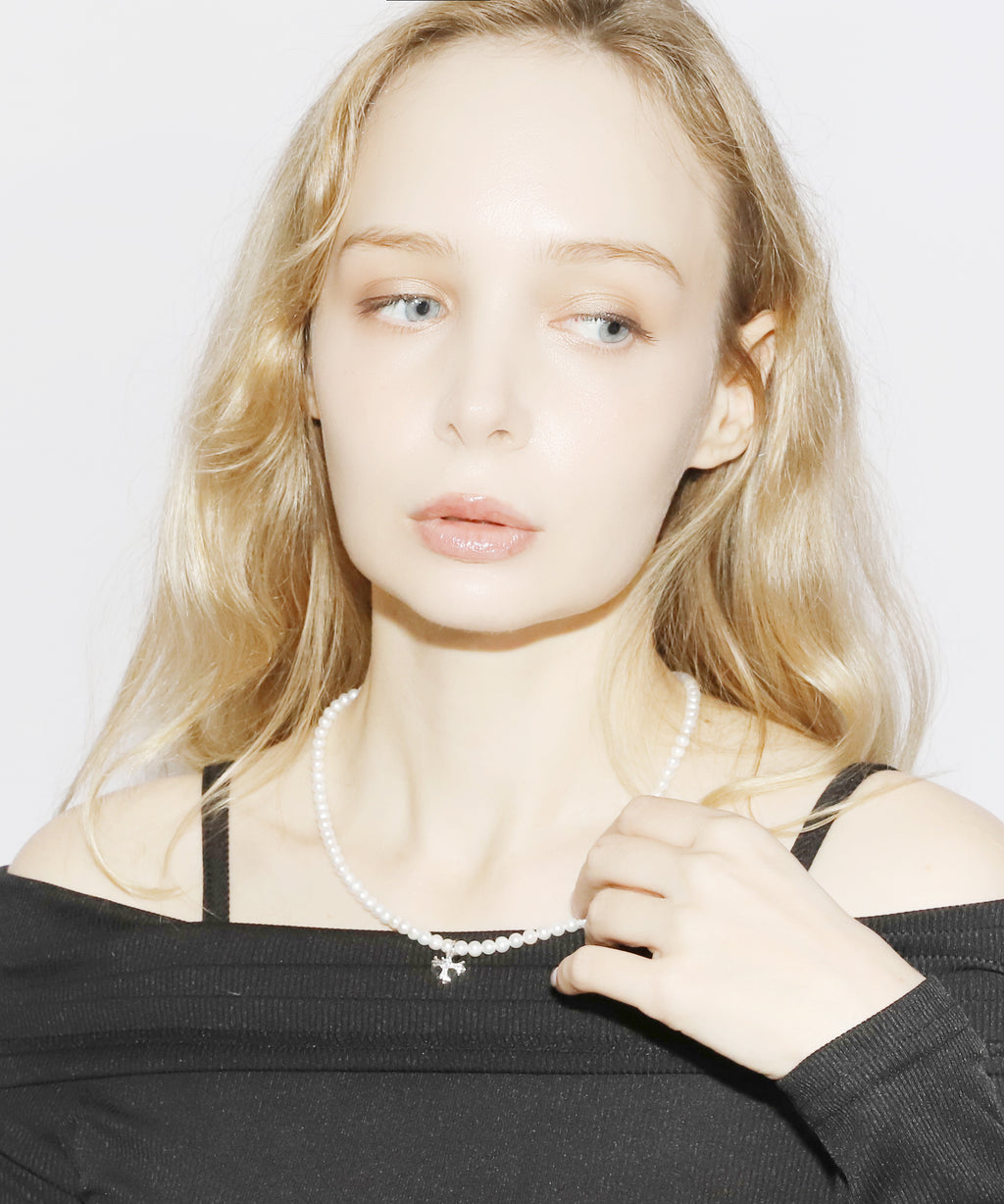 Cross Pearl Necklace(SILVER)(4.5mm~5mm)