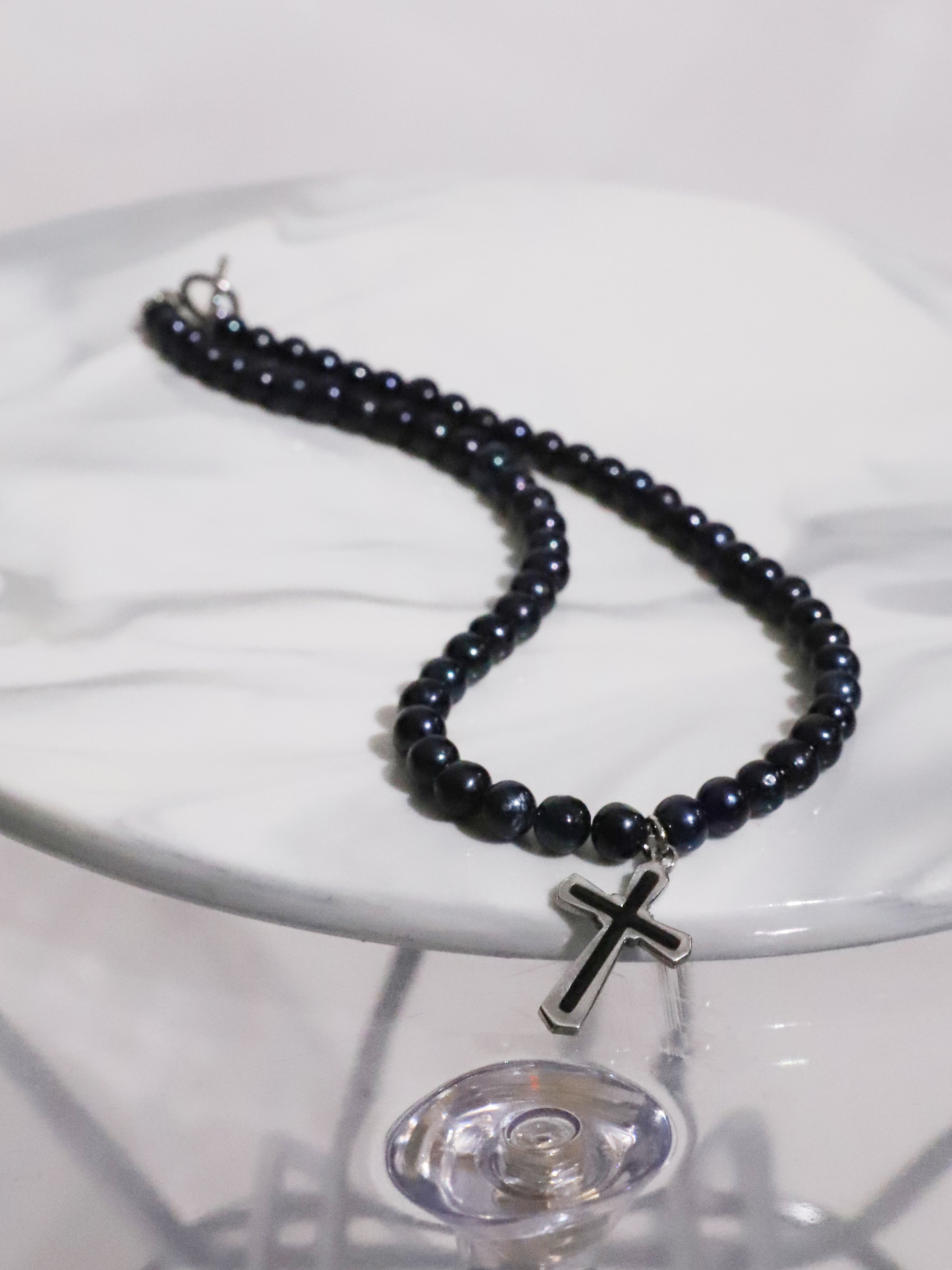 Cross Pearl Necress(BLACK)
